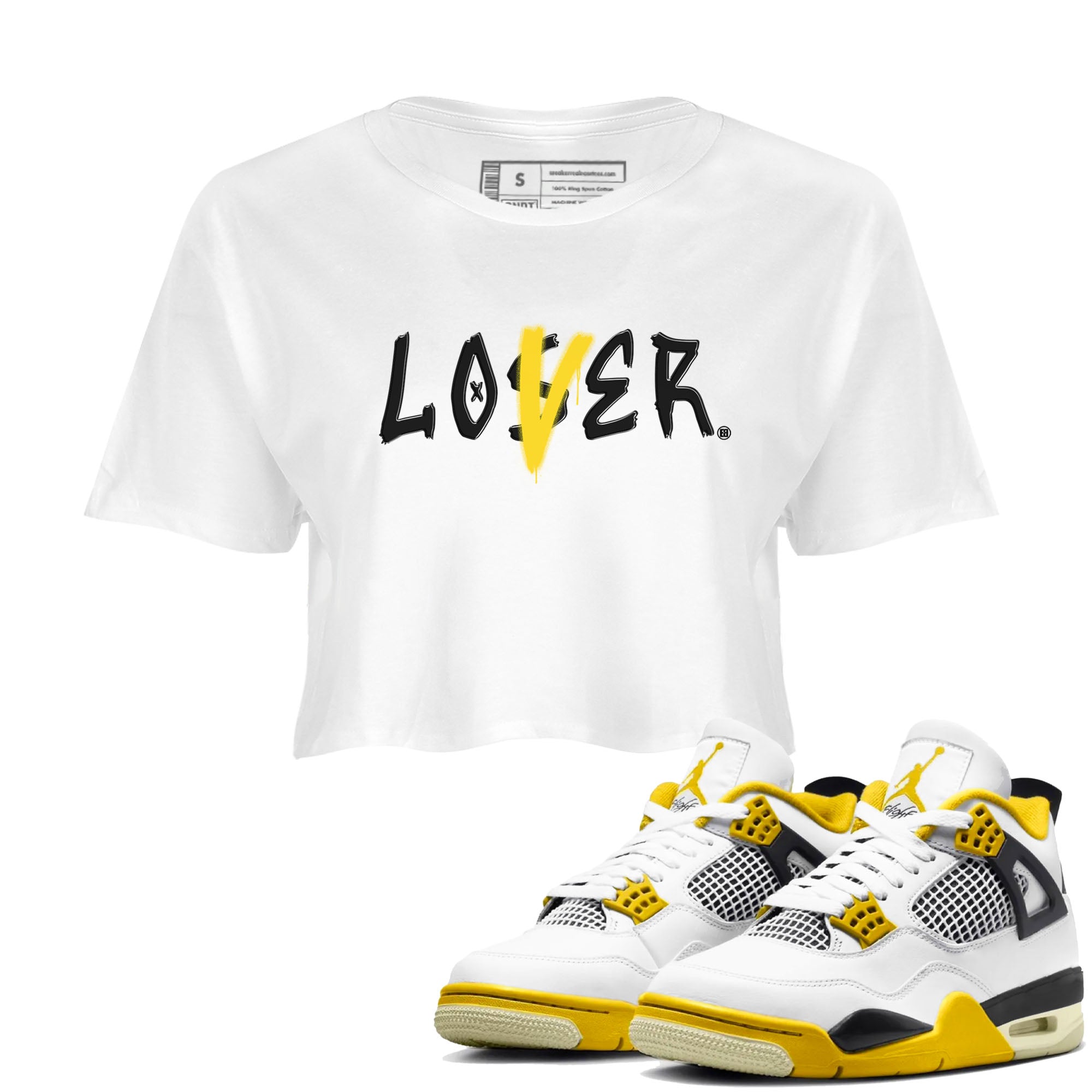 Air Jordan 4 Retro Vivid Sulfur shirt to match jordans Loser Lover sneaker tees 4s Vivid Sulfur Drip Gear Zone White 1 crop length shirt