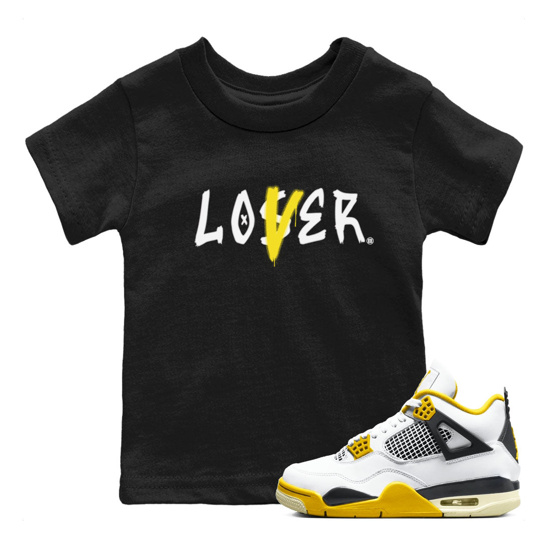 Air Jordan 4 Retro Vivid Sulfur shirt to match jordans Loser Lover sneaker tees 4s Vivid Sulfur Drip Gear Zone baby toddler Black 1 cotton Shirt