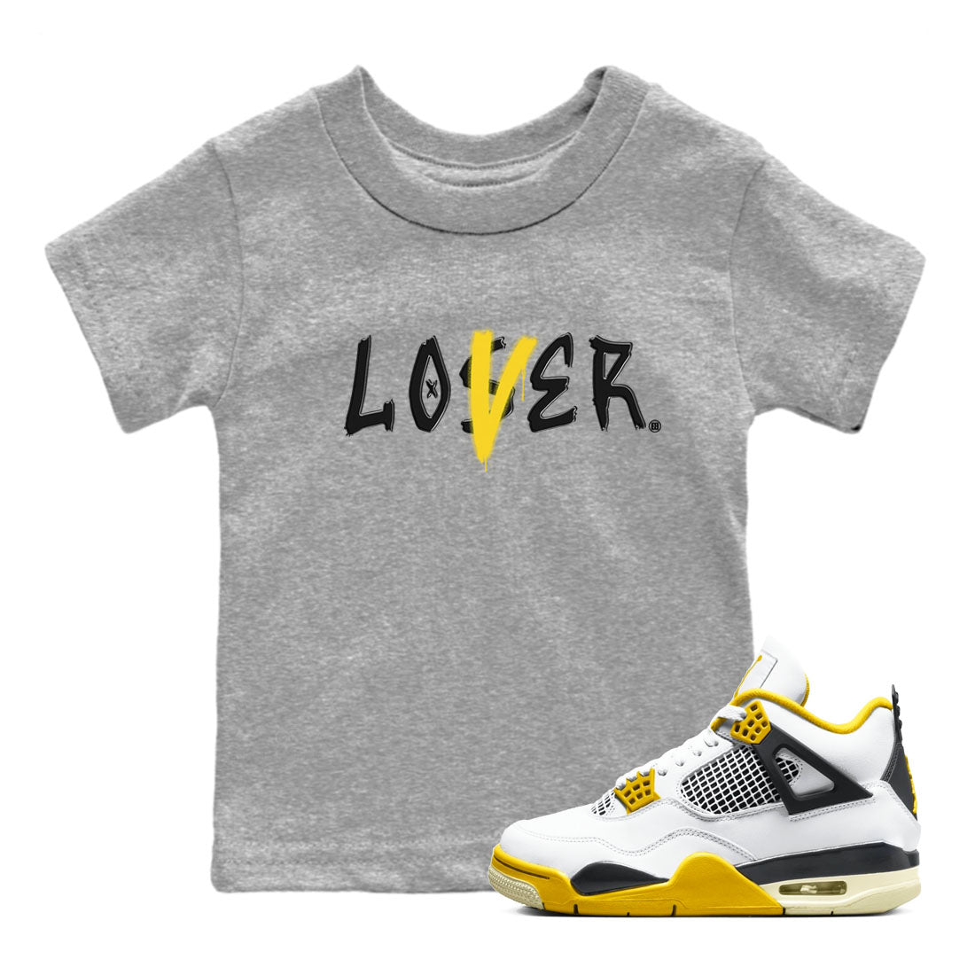 Air Jordan 4 Retro Vivid Sulfur shirt to match jordans Loser Lover sneaker tees 4s Vivid Sulfur Drip Gear Zone baby toddler Heather Grey 1 cotton Shirt