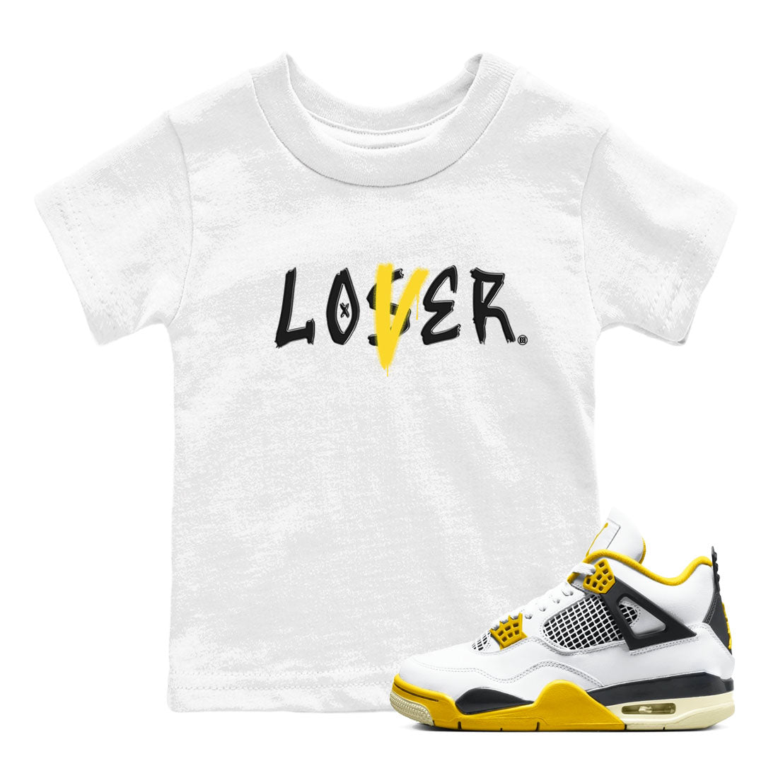 Air Jordan 4 Retro Vivid Sulfur shirt to match jordans Loser Lover sneaker tees 4s Vivid Sulfur Drip Gear Zone baby toddler White 1 cotton Shirt