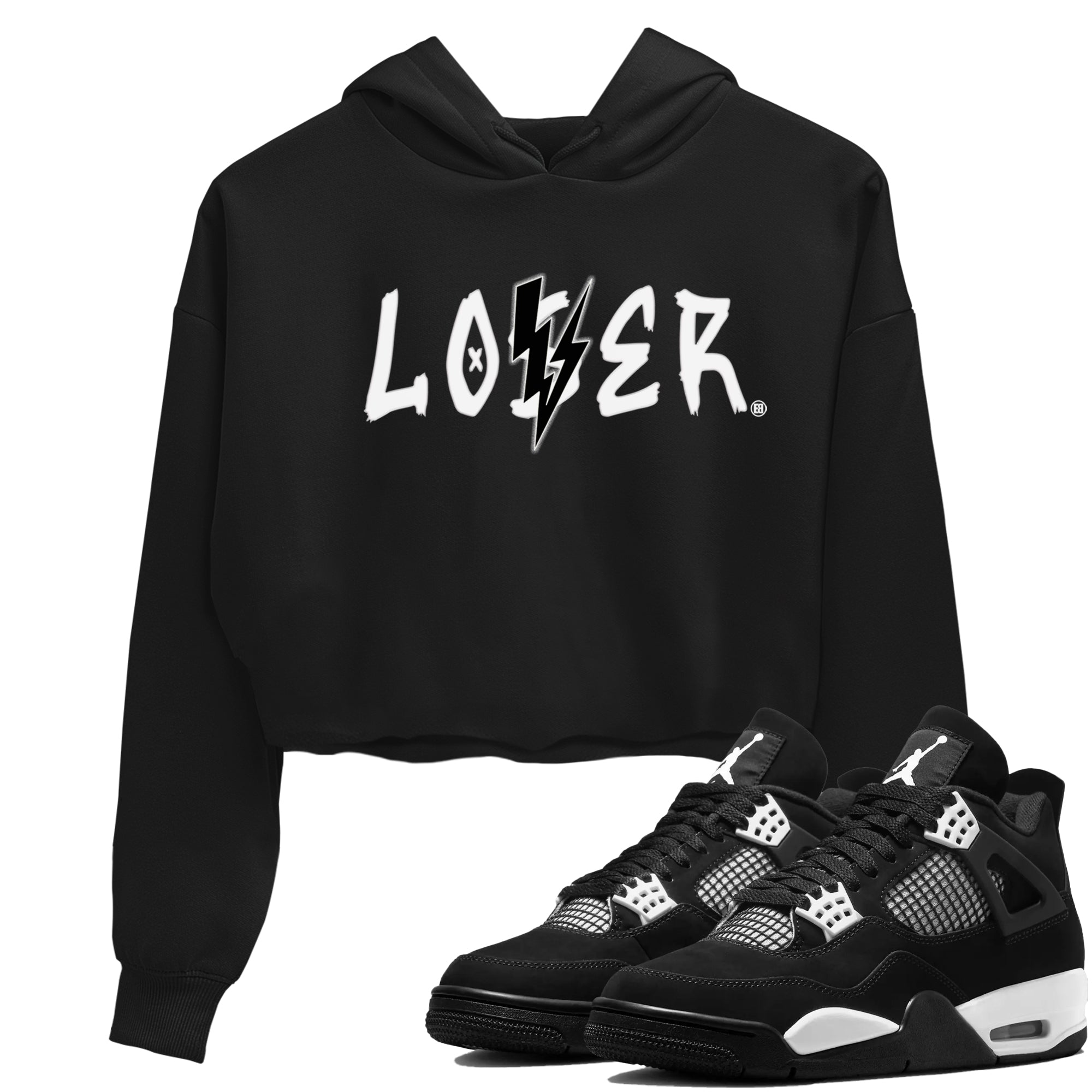 Air Jordan 4 White Thunder shirts to match jordans Loser Lover sneaker match tees Air Jordan 4 Retro White Thunder Drip Gear Zone streetwear brand Black 1 crop tee