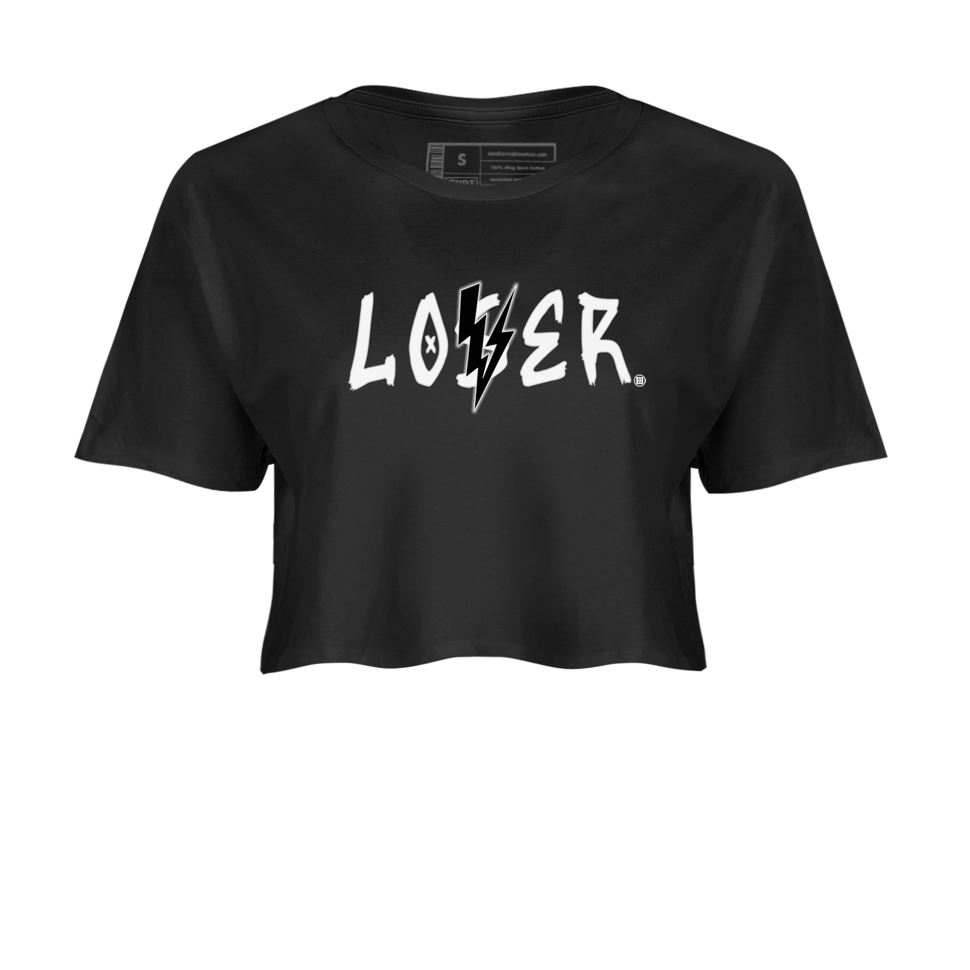 Air Jordan 4 White Thunder shirts to match jordans Loser Lover sneaker match tees Air Jordan 4 Retro White Thunder Drip Gear Zone streetwear brand Black 2 crop tee