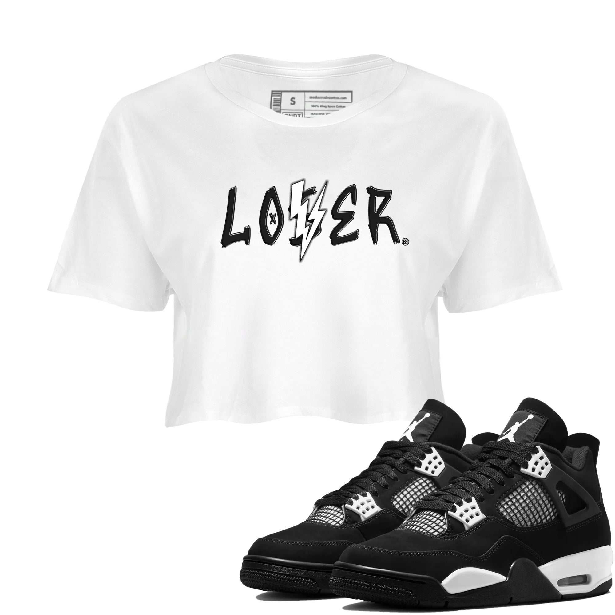 Air Jordan 4 White Thunder shirts to match jordans Loser Lover sneaker match tees Air Jordan 4 Retro White Thunder Drip Gear Zone streetwear brand White 1 crop tee