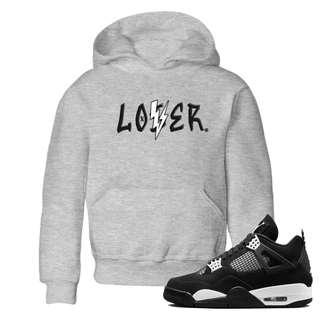 Air Jordan 4 White Thunder shirts to match jordans Loser Lover sneaker match tees Air Jordan 4 Retro White Thunder Drip Gear Zone streetwear brand Baby and Youth Heather Grey 1 cotton tee