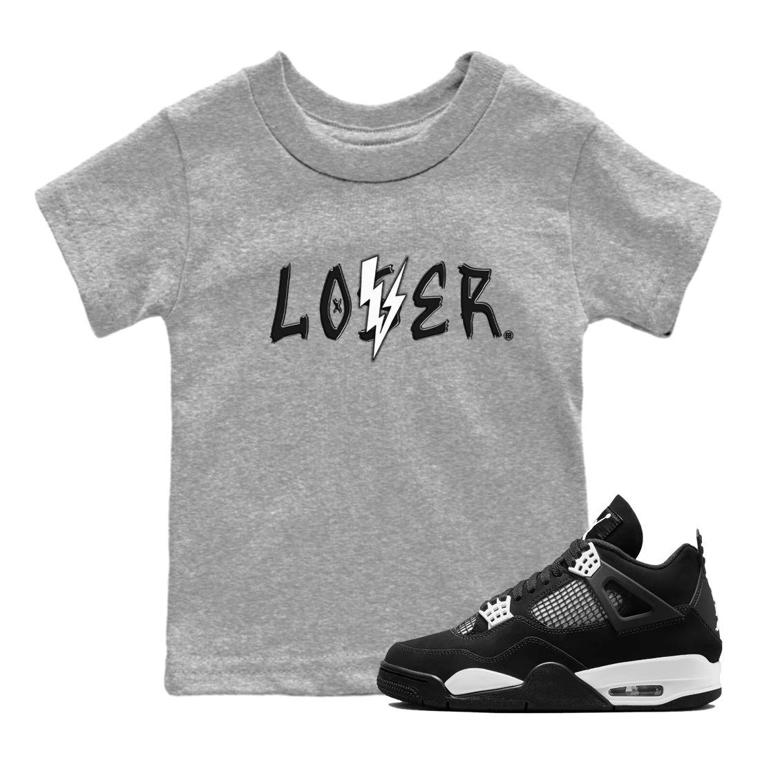Air Jordan 4 White Thunder shirts to match jordans Loser Lover sneaker match tees Air Jordan 4 Retro White Thunder Drip Gear Zone streetwear brand Baby and Youth Heather Grey 1 cotton tee