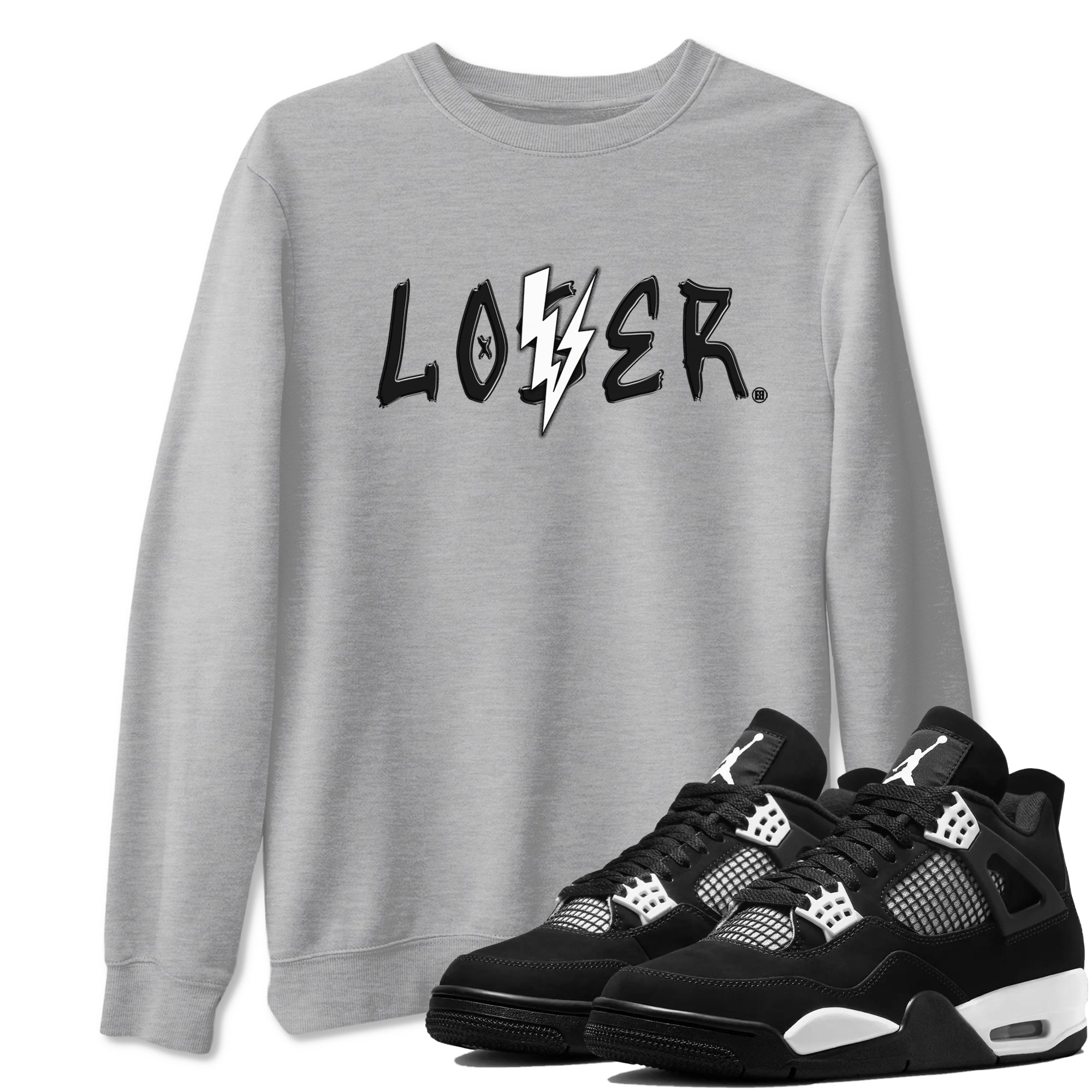 Air Jordan 4 White Thunder shirts to match jordans Loser Lover sneaker match tees Air Jordan 4 Retro White Thunder Drip Gear Zone streetwear brand Heather Grey 1 unisex cotton tee