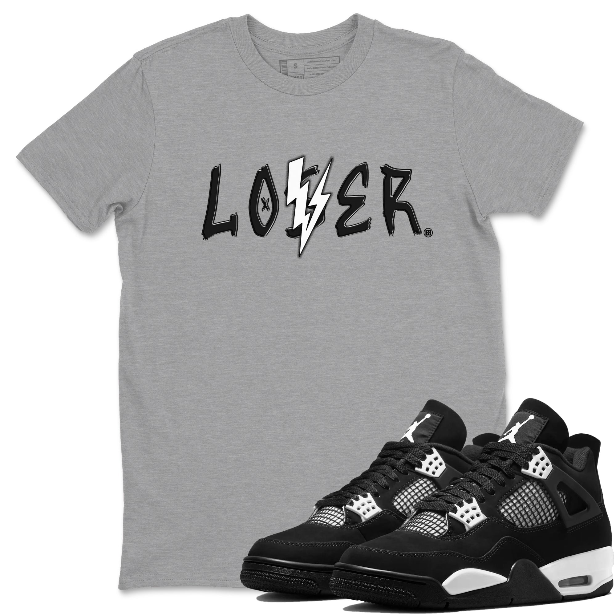 Air Jordan 4 White Thunder shirts to match jordans Loser Lover sneaker match tees Air Jordan 4 Retro White Thunder Drip Gear Zone streetwear brand Heather Grey 1 unisex cotton tee