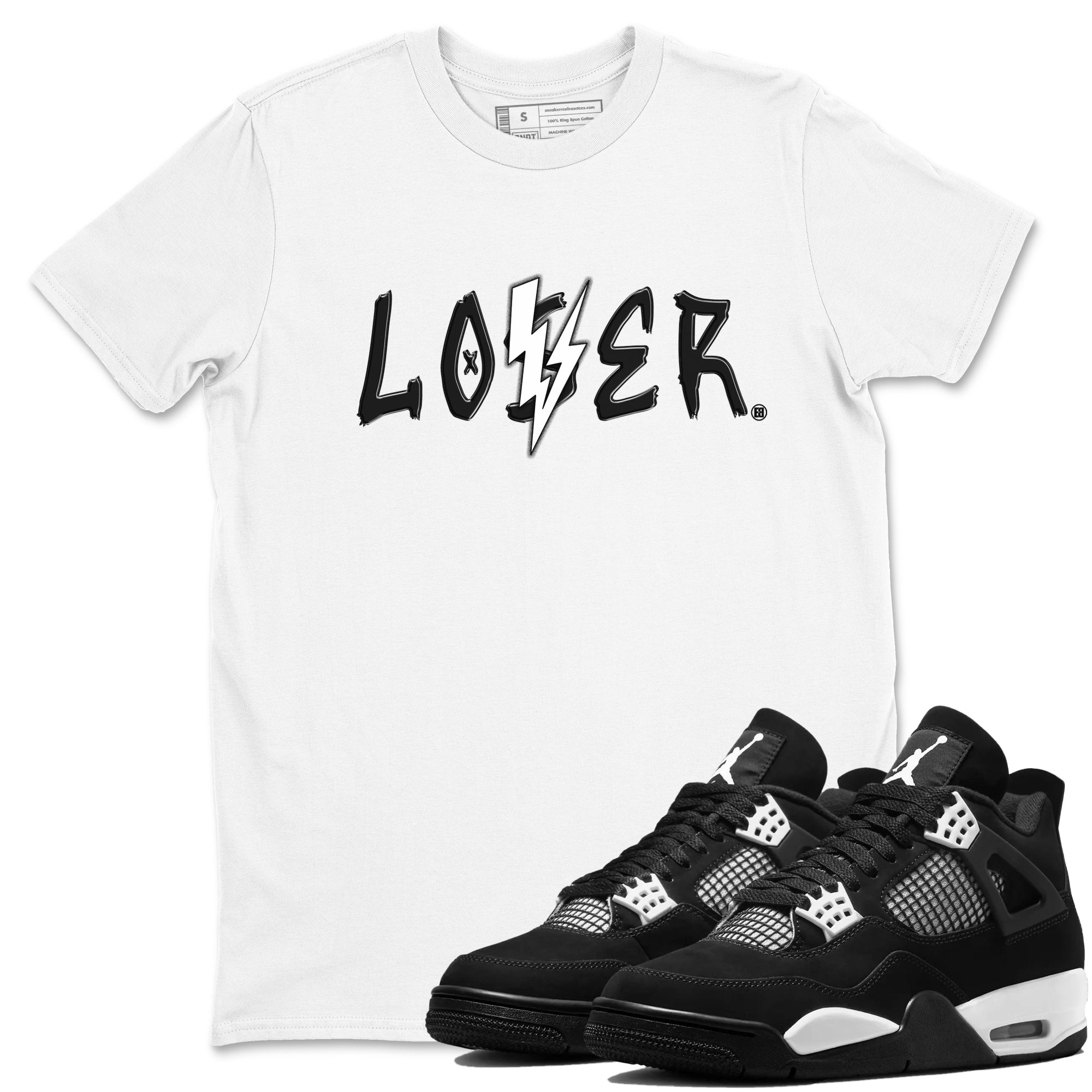 Air Jordan 4 White Thunder shirts to match jordans Loser Lover sneaker match tees Air Jordan 4 Retro White Thunder Drip Gear Zone streetwear brand White 1 unisex cotton tee