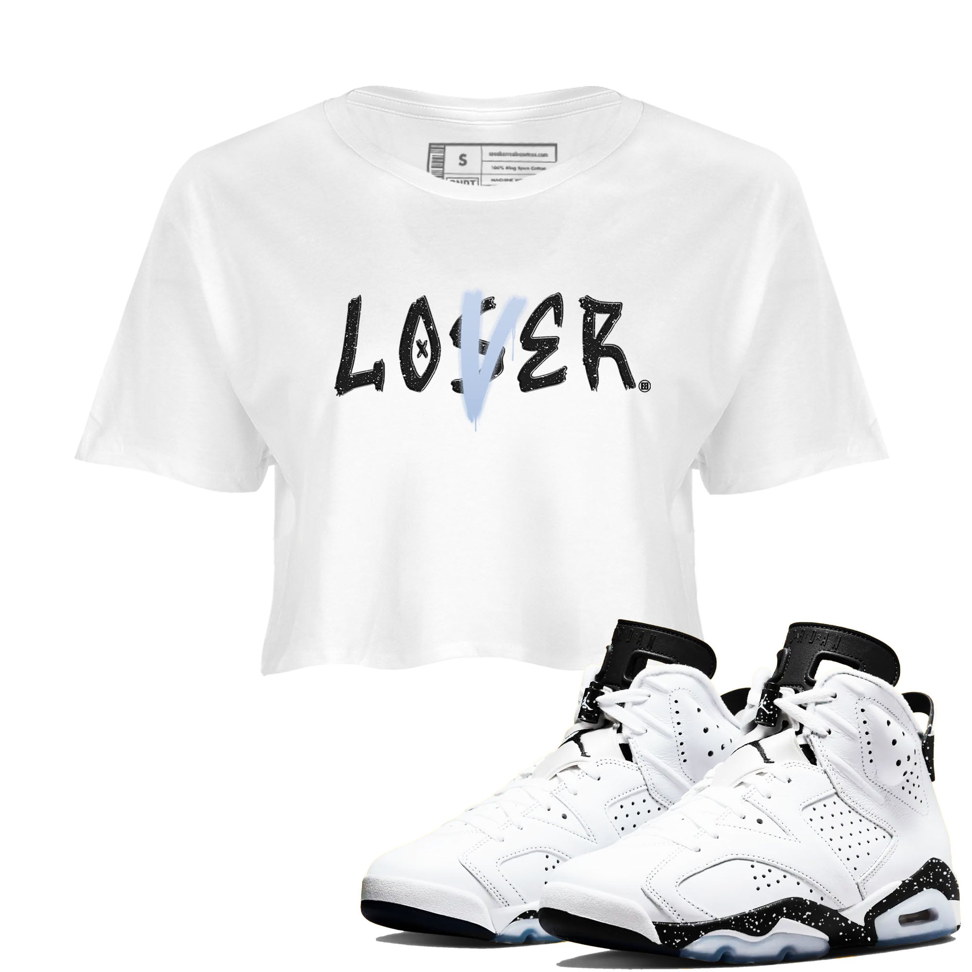 AJ6 White Black shirts to match jordans Loser Lover sneaker match tees Air Jordan 6 White Black Drip Gear Zone streetwear brand White 1 crop tee