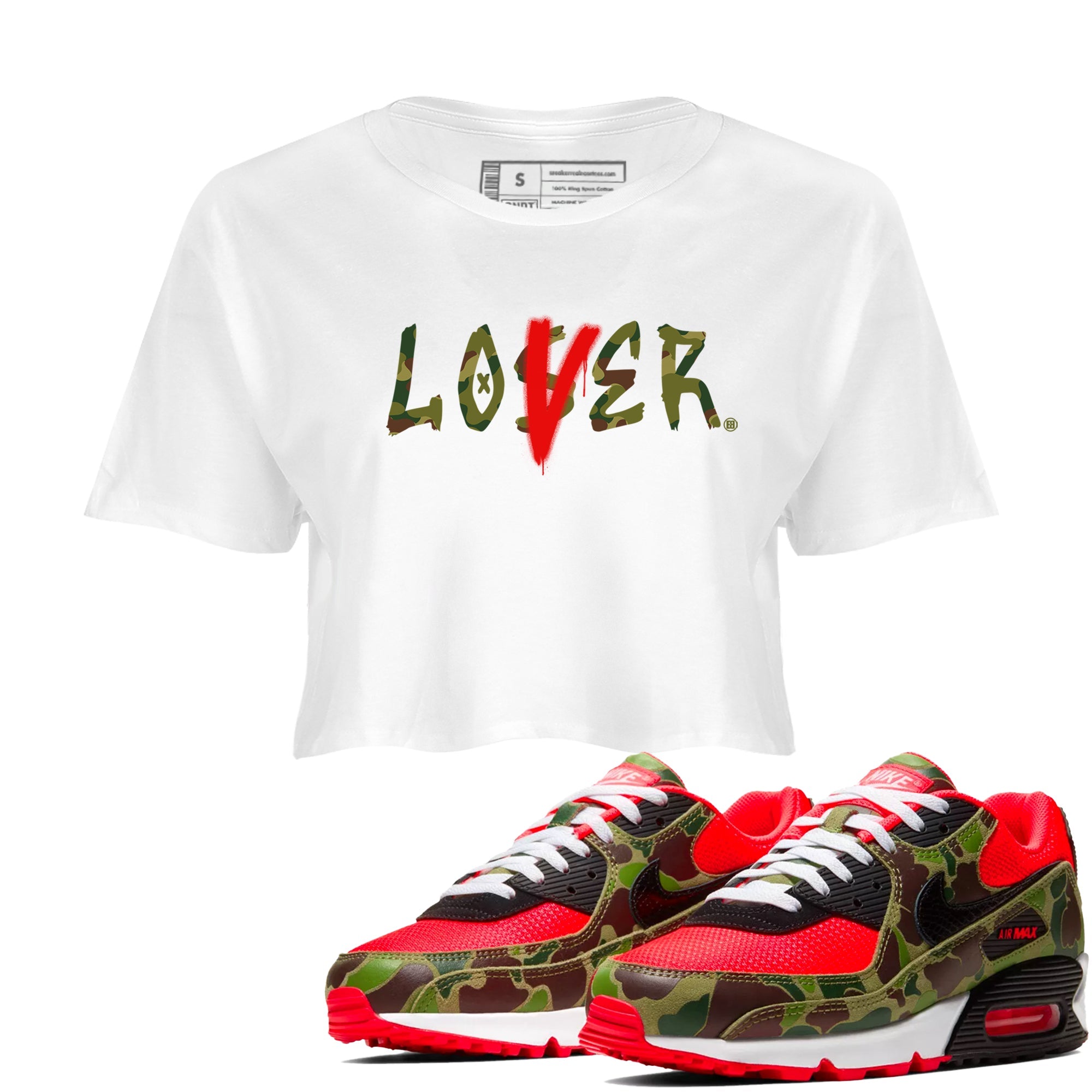 Air Max 90 Duck Camo shirts to match jordans Loser Lover sneaker match tees Air Max 90 Reverse Duck Camo match shoes to clothes Drip Gear Zone unisex cotton White 1 crop tee