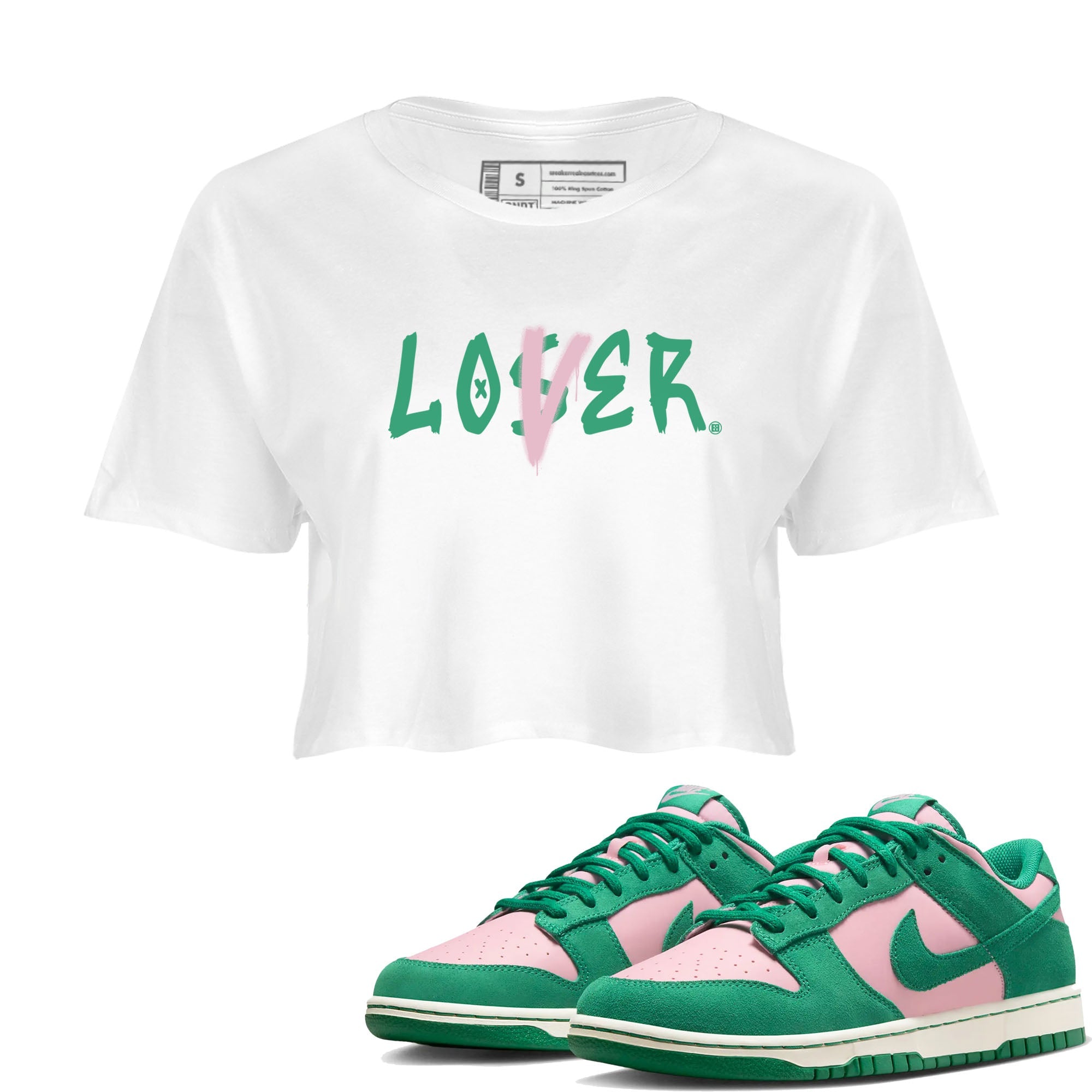 Dunk Low Medium Soft Pink Malachite shirt to match jordans Loser Lover sneaker tees Dunks Medium Soft Pink Malachite Streetwear Brand Drip Gear Zone White 1 crop length shirt