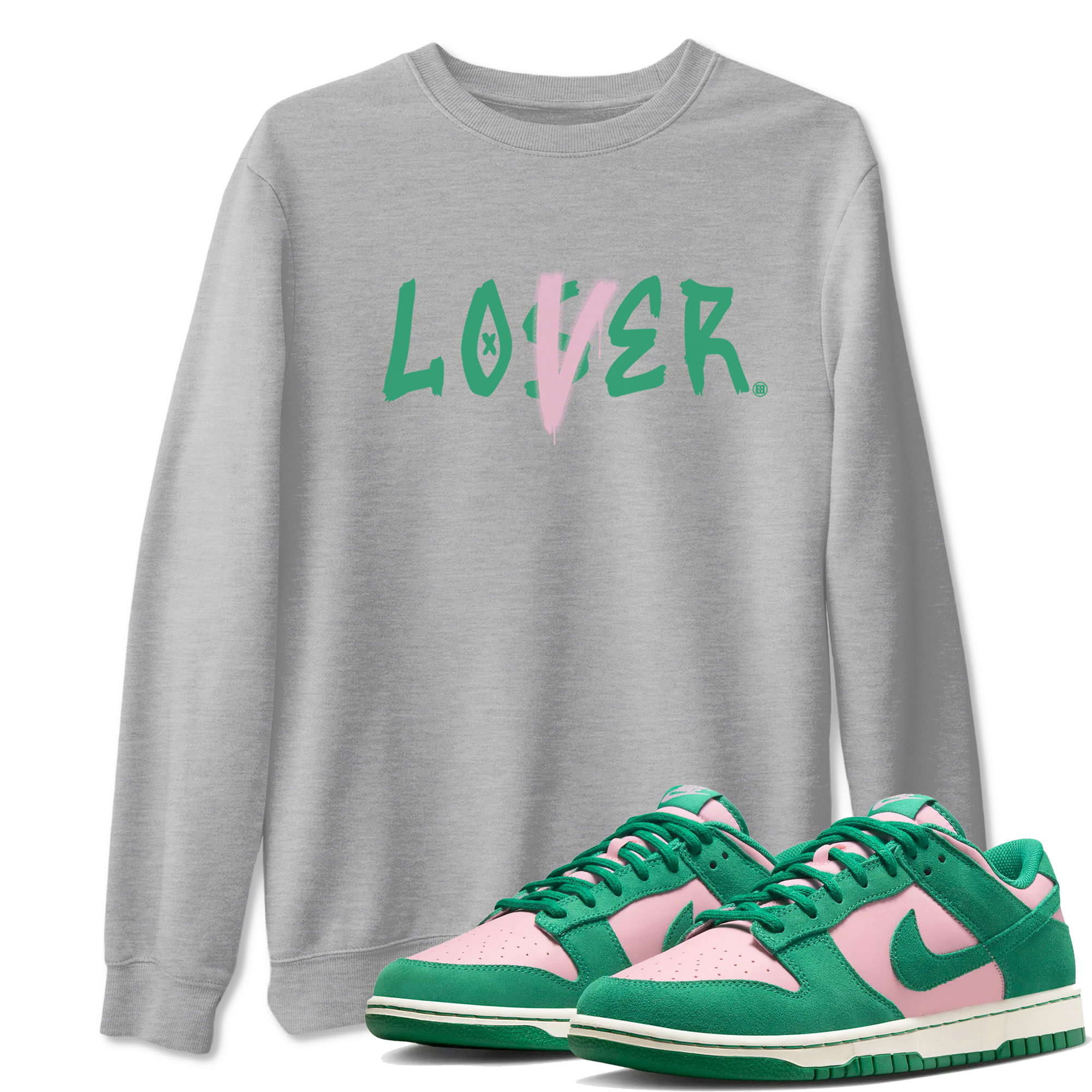 Dunk Low Medium Soft Pink Malachite shirt to match jordans Loser Lover sneaker tees Dunks Medium Soft Pink Malachite Streetwear Brand Drip Gear Zone unisex cotton Heather Grey 1 crew neck shirt