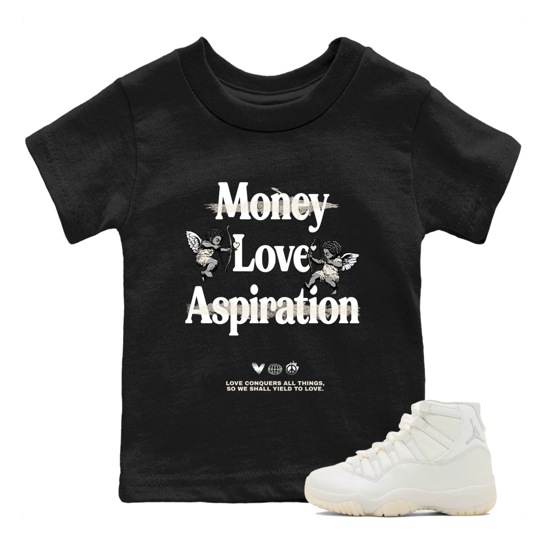 11s Grand Finale Sneaker match tees  Sneaker Tees To Match Jordan 11 Grand Finale Sneakers  Love Conquers All Things Kids Graphic T-Shirt Black 1