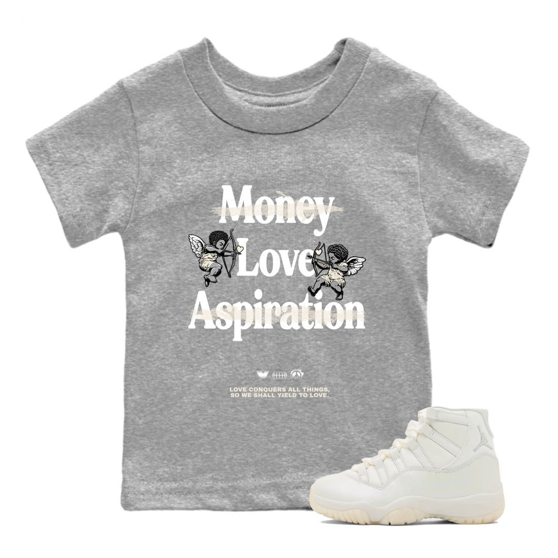 11s Grand Finale Sneaker match tees  Sneaker Tees To Match Jordan 11 Grand Finale Sneakers  Love Conquers All Things Kids Graphic T-Shirt Heather Grey 1
