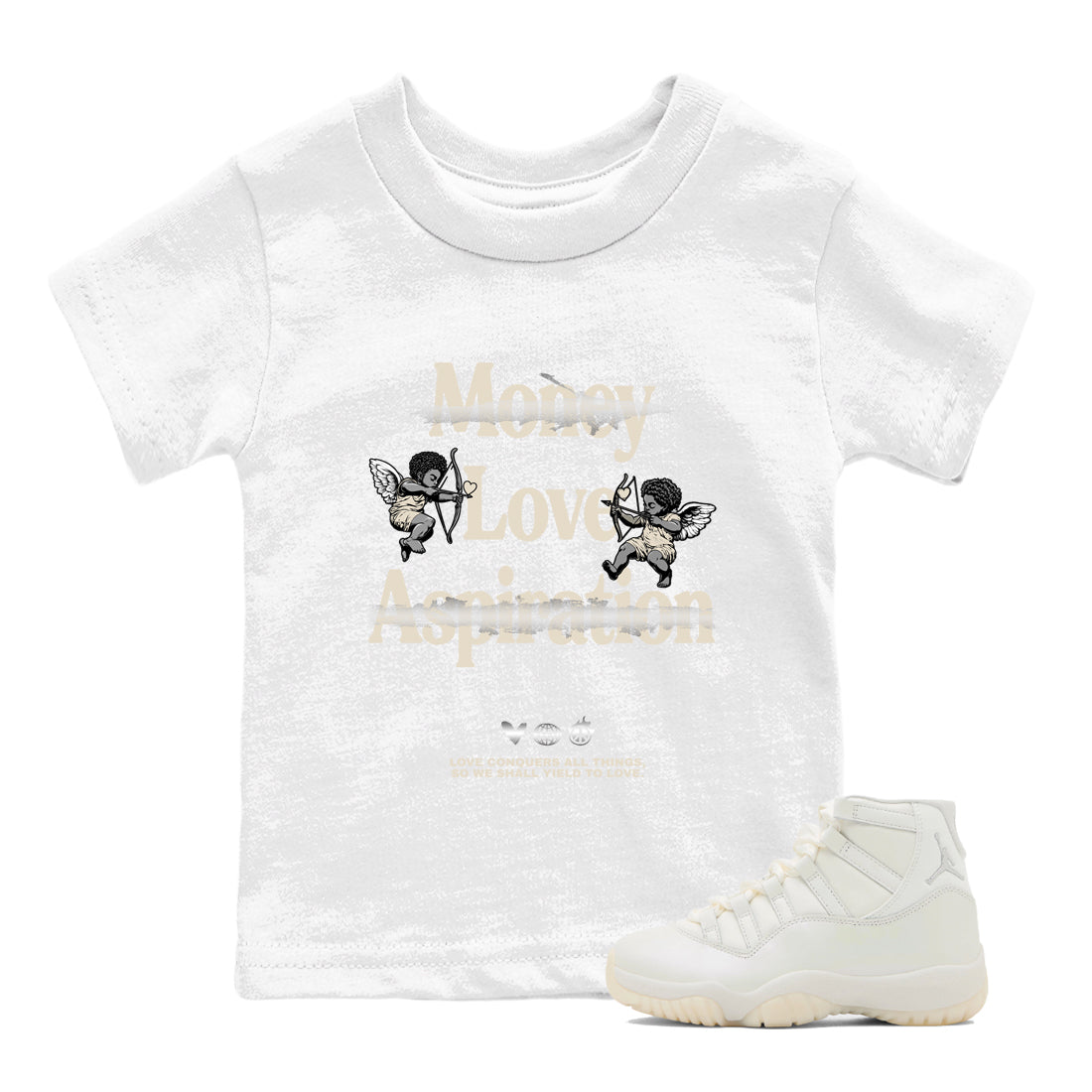 11s Grand Finale Sneaker match tees  Sneaker Tees To Match Jordan 11 Grand Finale Sneakers  Love Conquers All Things Kids Graphic T-Shirt White 1