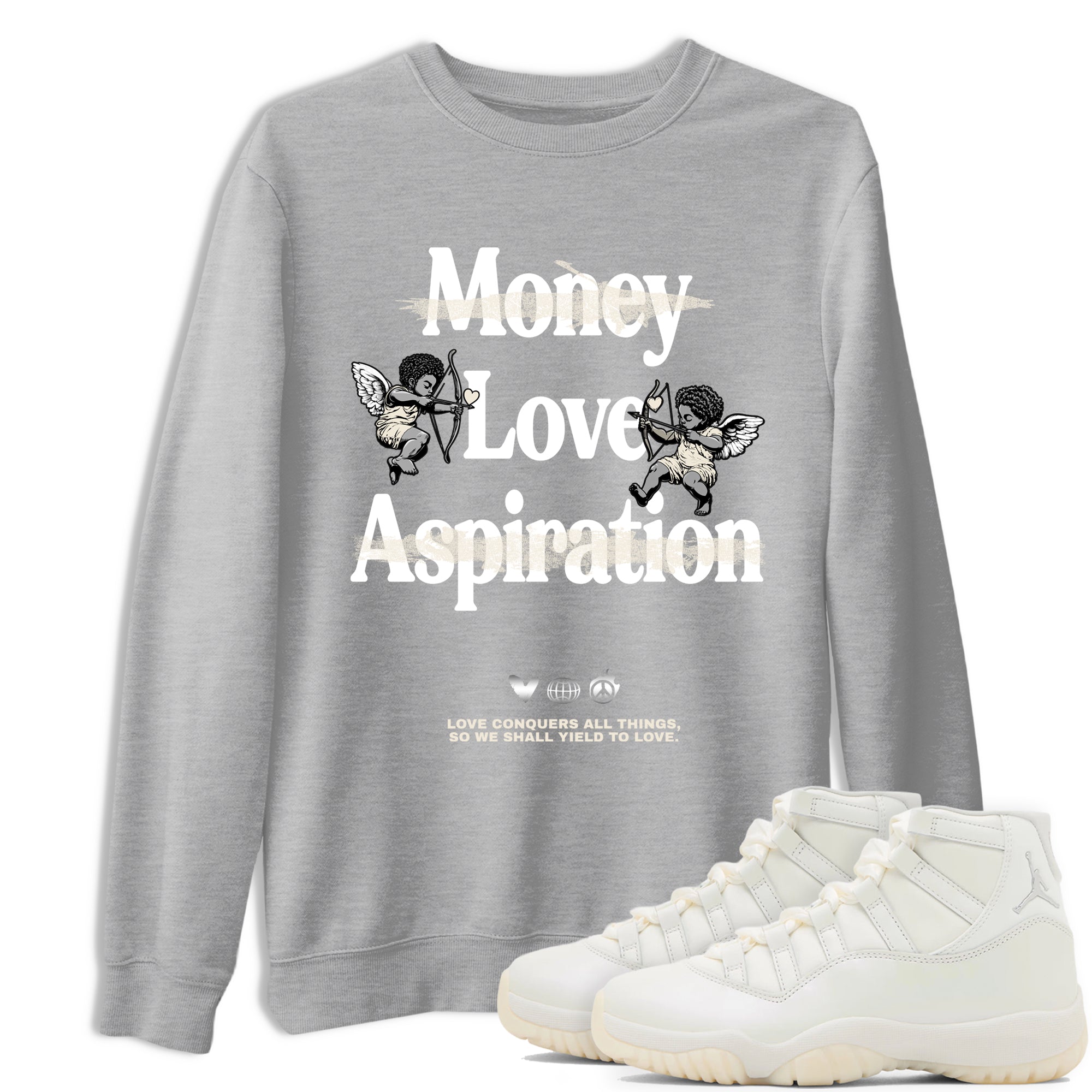 11s Grand Finale Sneaker match tees  Sneaker Tees To Match Jordan 11 Grand Finale Sneakers  Love Conquers All Things Graphic Tee Heather Grey 1