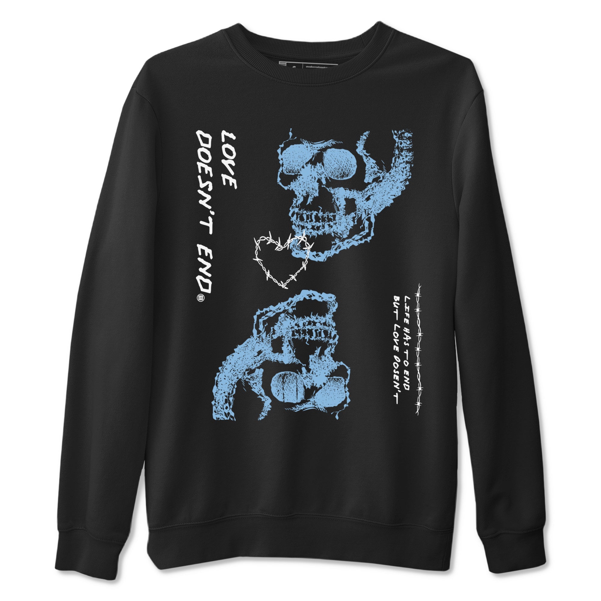 11s Legend Blue shirts to match jordans Love Doesn't End sneaker match tees Air Jordan 11 Legend Blue match shoes to clothes Drip Gear Zone unisex cotton Black 2 shirts