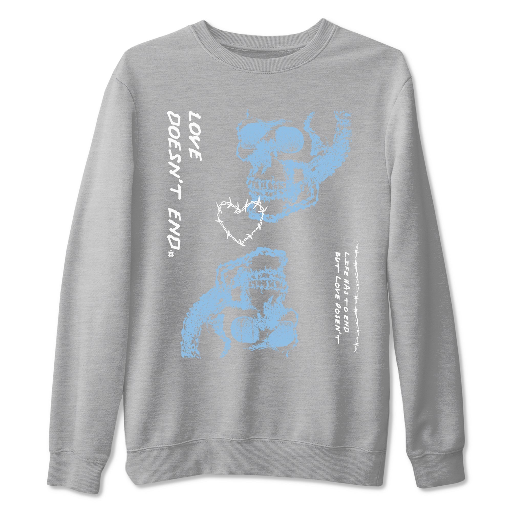 11s Legend Blue shirts to match jordans Love Doesn't End sneaker match tees Air Jordan 11 Legend Blue match shoes to clothes Drip Gear Zone unisex cotton Heather Grey 2 shirts