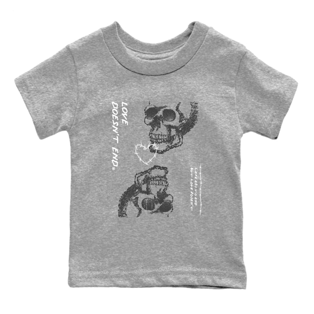 4 Wet Cement shirts to match jordans Love Doesn't End sneaker match tees Air Jordan 4 Retro Wet Cement Drip Gear Zone Youth Baby Heather Grey 2 crew neck shirts