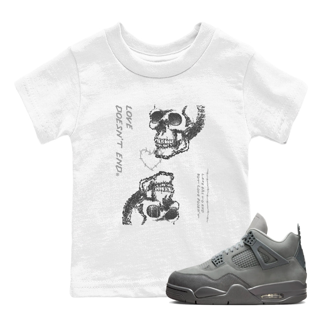 4 Wet Cement shirts to match jordans Love Doesn't End sneaker match tees Air Jordan 4 Retro Wet Cement Drip Gear Zone Youth Baby White 1 crew neck shirts