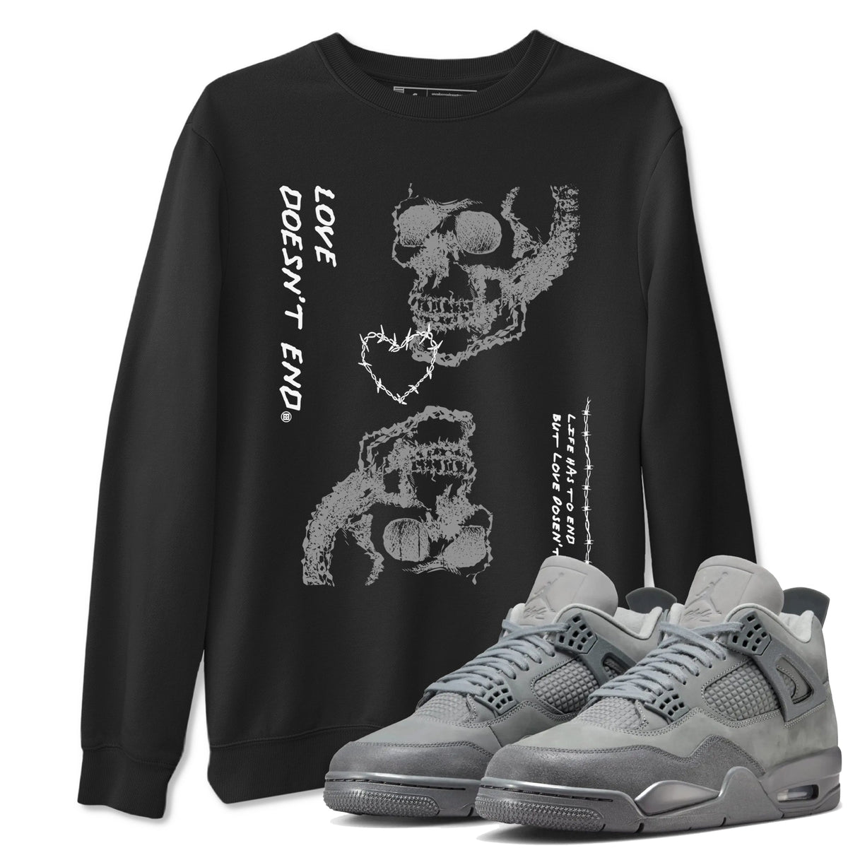 4 Wet Cement shirts to match jordans Love Doesn't End sneaker match tees Air Jordan 4 Retro Wet Cement Drip Gear Zone unisex cotton Black 1 crew neck shirts