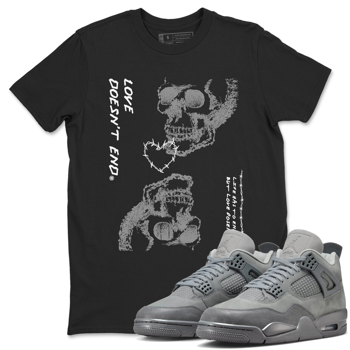 4 Wet Cement shirts to match jordans Love Doesn't End sneaker match tees Air Jordan 4 Retro Wet Cement Drip Gear Zone unisex cotton Black 1 crew neck shirts