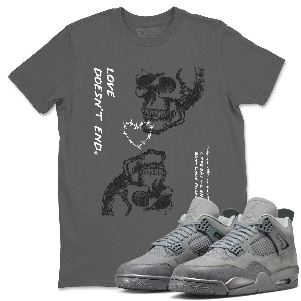 4 Wet Cement shirts to match jordans Love Doesn't End sneaker match tees Air Jordan 4 Retro Wet Cement Drip Gear Zone unisex cotton Cool Grey 1 crew neck shirts