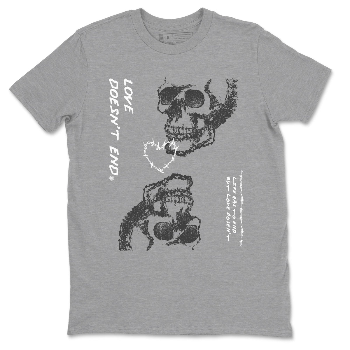 4 Wet Cement shirts to match jordans Love Doesn't End sneaker match tees Air Jordan 4 Retro Wet Cement Drip Gear Zone unisex cotton Heather Grey 2 crew neck shirts