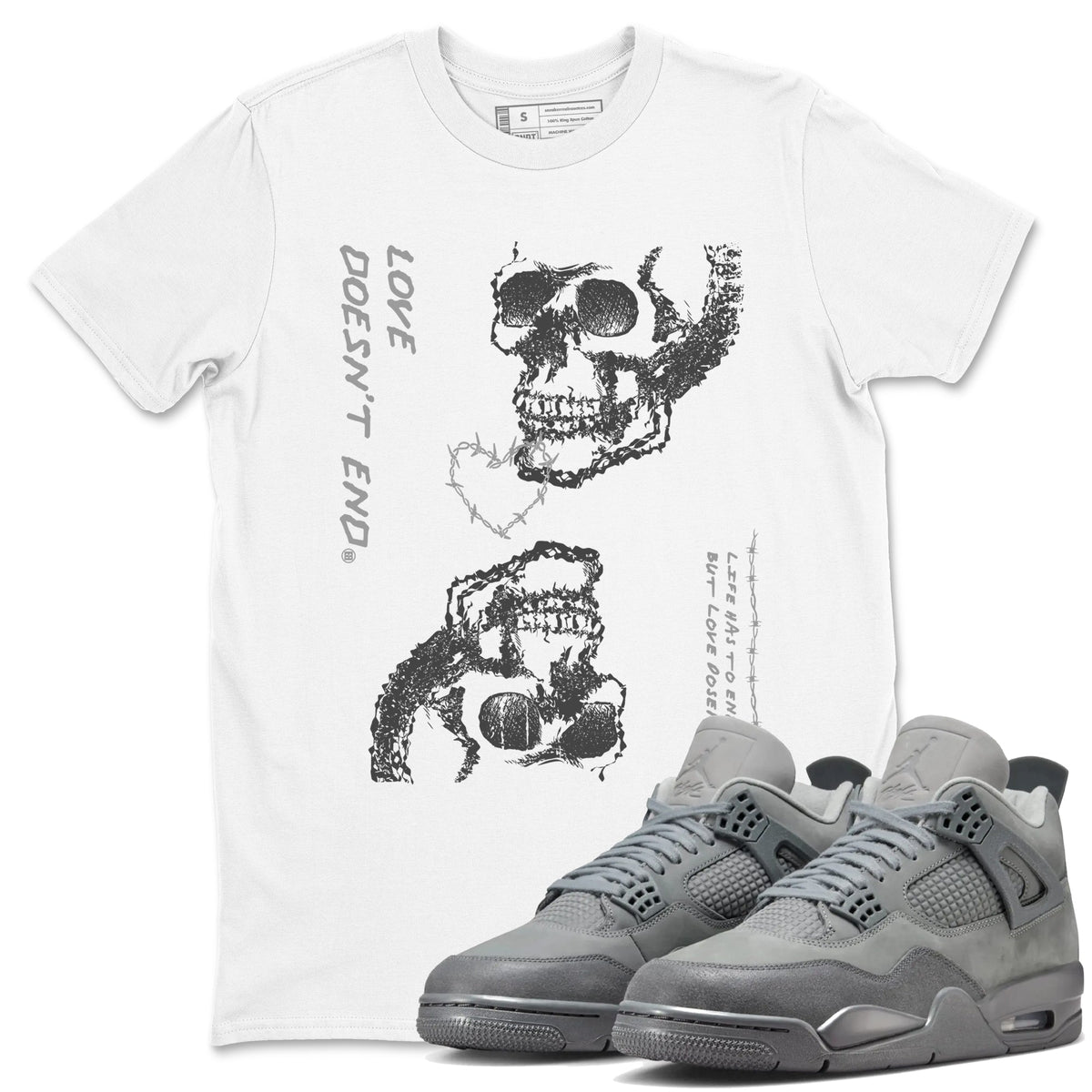 4 Wet Cement shirts to match jordans Love Doesn't End sneaker match tees Air Jordan 4 Retro Wet Cement Drip Gear Zone unisex cotton White 1 crew neck shirts