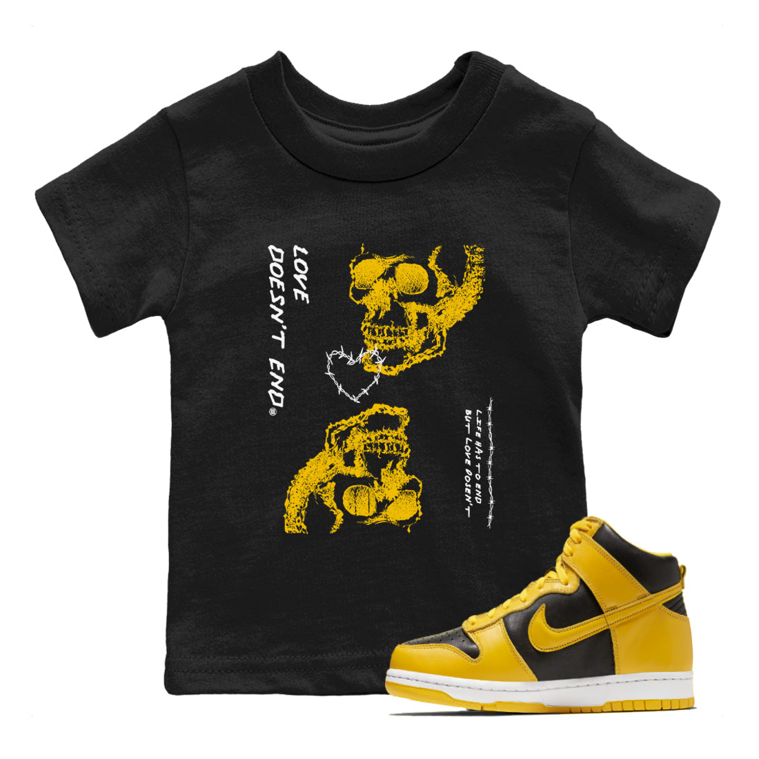 Dunk High Wu Tang shirts to match jordans Love Doesn't End sneaker match tees Dunk High Wu Tang match shoes to clothes Drip Gear Zone Youth Baby Black 1 tee