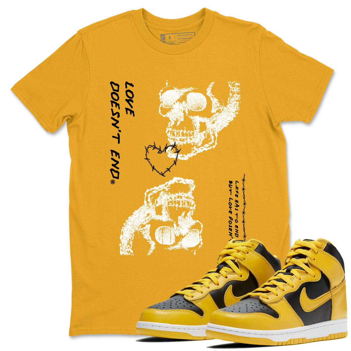 Dunk High Wu Tang shirts to match jordans Love Doesn't End sneaker match tees Dunk High Wu Tang match shoes to clothes Drip Gear Zone unisex cotton Gold 1 shirts