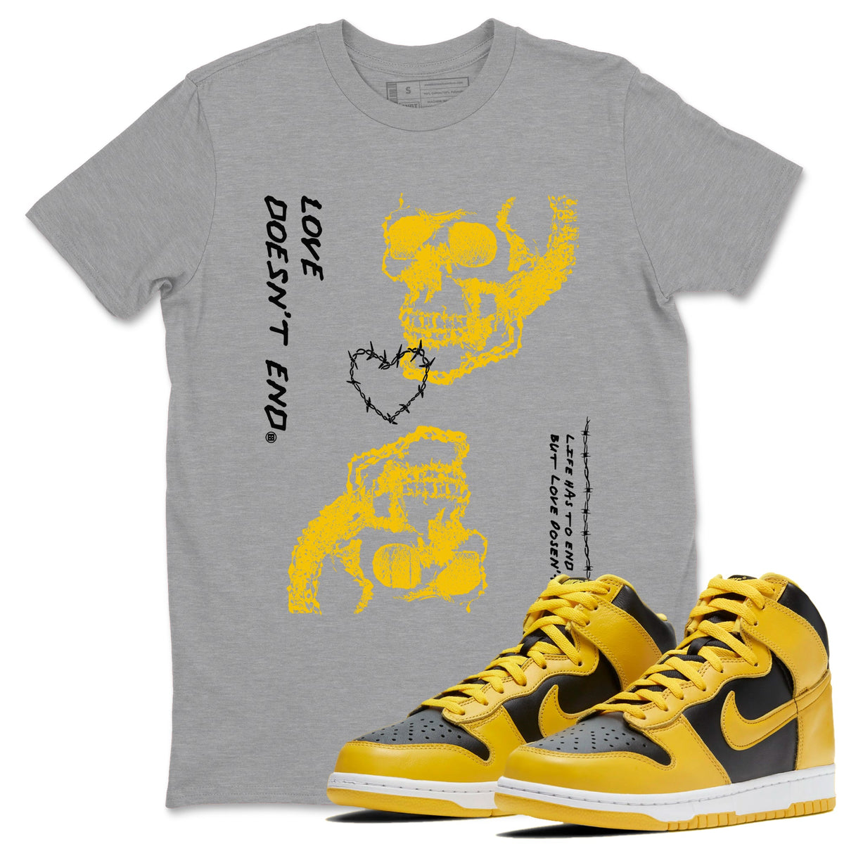 Dunk High Wu Tang shirts to match jordans Love Doesn't End sneaker match tees Dunk High Wu Tang match shoes to clothes Drip Gear Zone unisex cotton Heather Grey 1 shirts