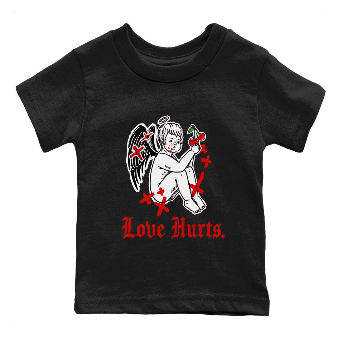 Jordan 12 Cherry shirt to match jordans Love Hurts sneaker release tees Air Jordan 12 Cherry Drip Gear Zone Baby Toddler Black 2 T-Shirt