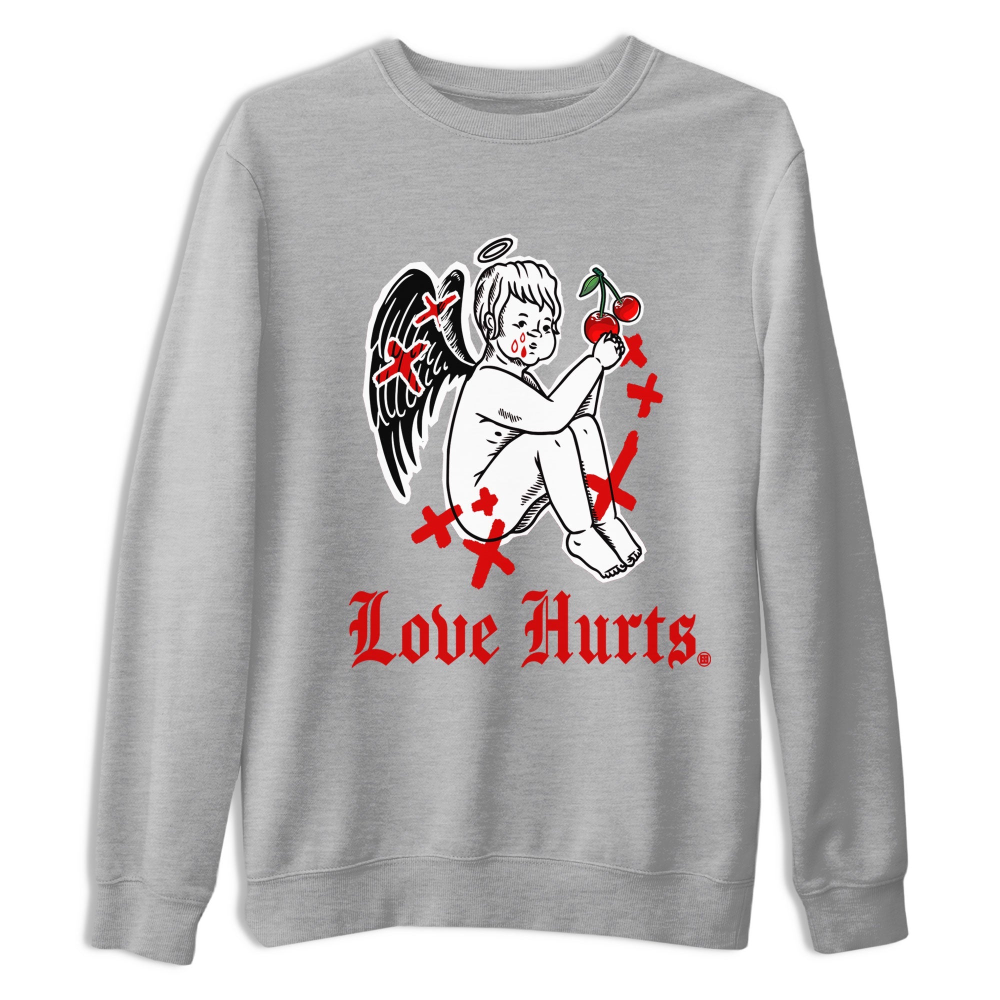 Jordan 12 Cherry shirt to match jordans Love Hurts sneaker release tees Air Jordan 12 Cherry Drip Gear Zone Unisex Streetwear Clothing Heather Grey 2 T-Shirt