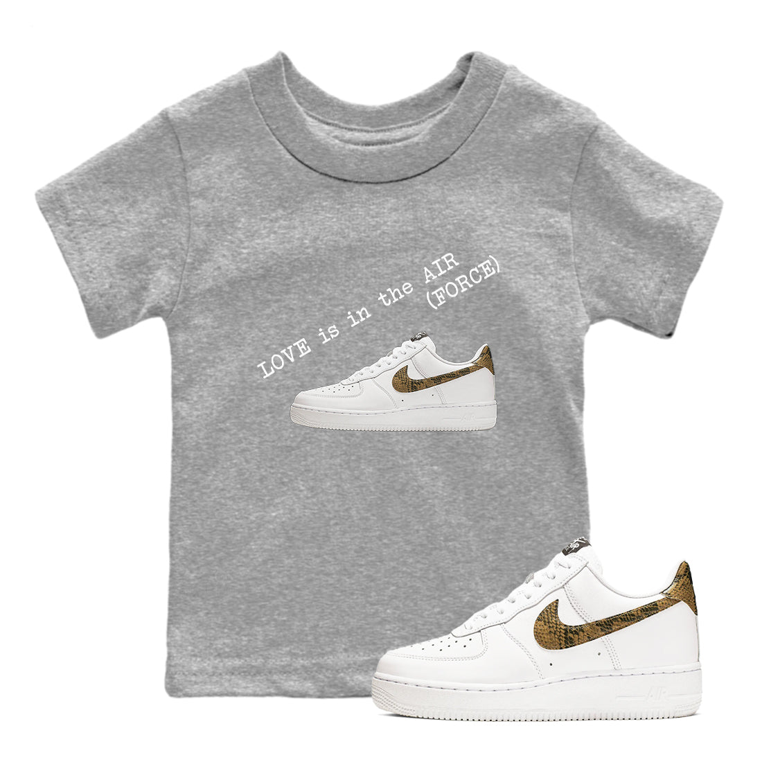 Air Force 1 Ivory Snake shirt to match jordans Love In The Air sneaker tees Air Force 1 Ivory Snake Drip Gear Zone baby toddler Heather Grey 1 cotton Shirt