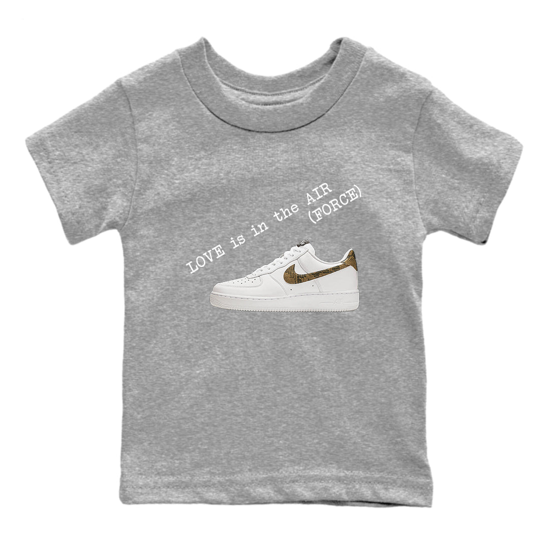 Air Force 1 Ivory Snake shirt to match jordans Love In The Air sneaker tees Air Force 1 Ivory Snake Drip Gear Zone baby toddler Heather Grey 2 cotton Shirt