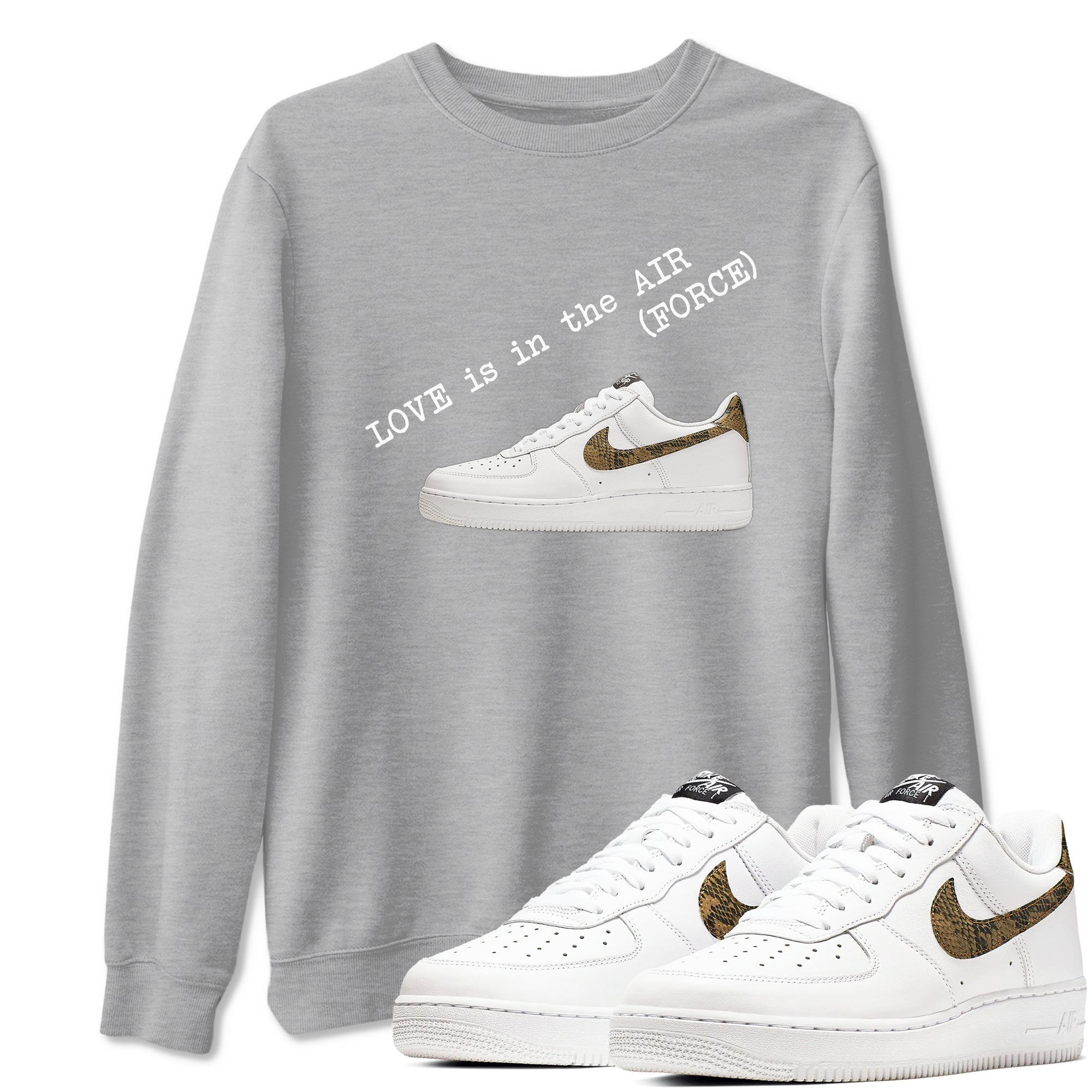 Air Force 1 Ivory Snake shirt to match jordans Love In The Air sneaker tees Air Force 1 Ivory Snake Drip Gear Zone unisex cotton Heather Grey 1 crew neck shirt