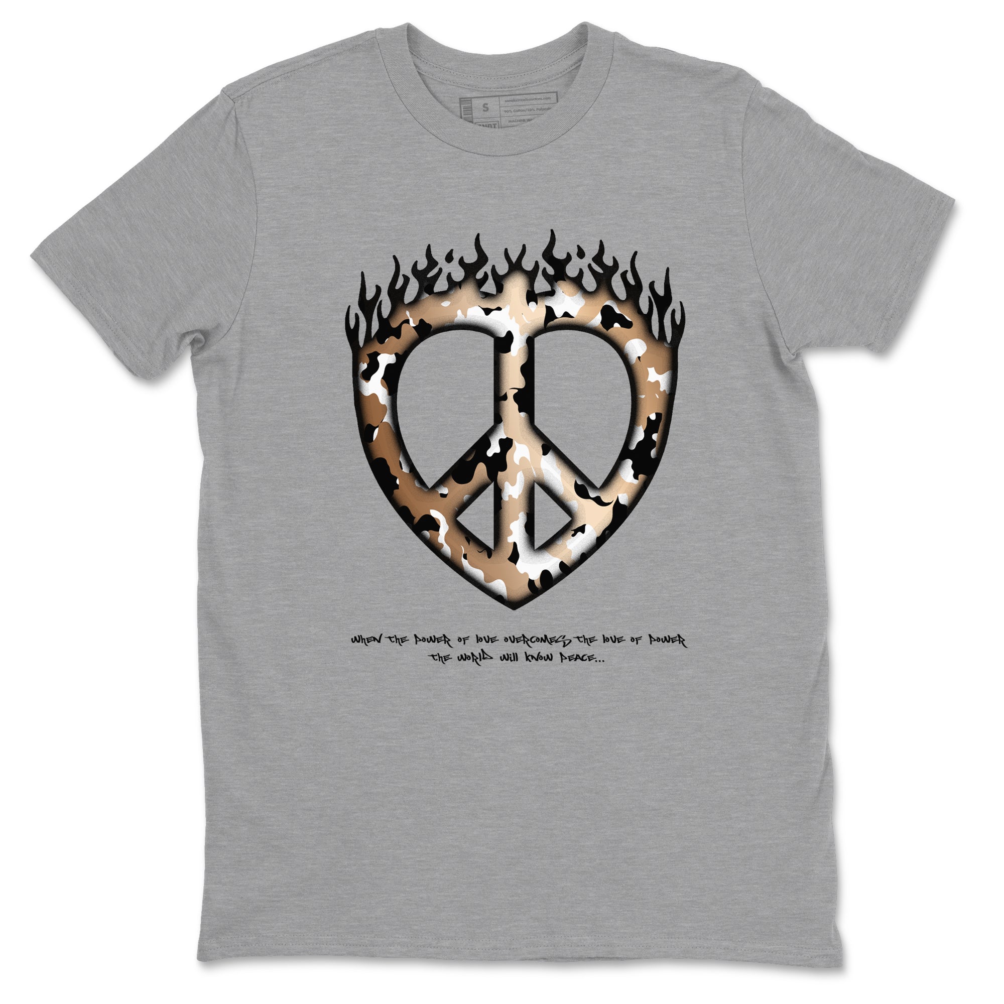 Foams One Metallic Copper shirts to match jordans Love Peace sneaker match tees Air Foamposite One Metallic Copper match shoes to clothes Drip Gear Zone unisex cotton Heather Grey 2 shirts