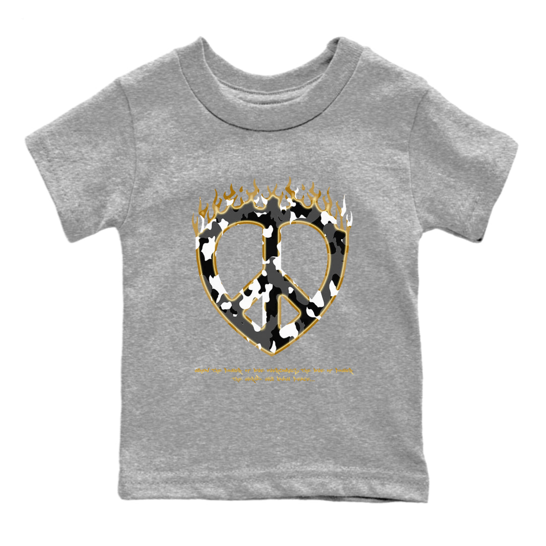 1s Black Metallic Gold shirts to match jordans Love Peace sneaker match tees Air Jordan 1 Black Metallic Gold Drip Gear Zone Youth Baby Heather Grey 2 crew neck shirts