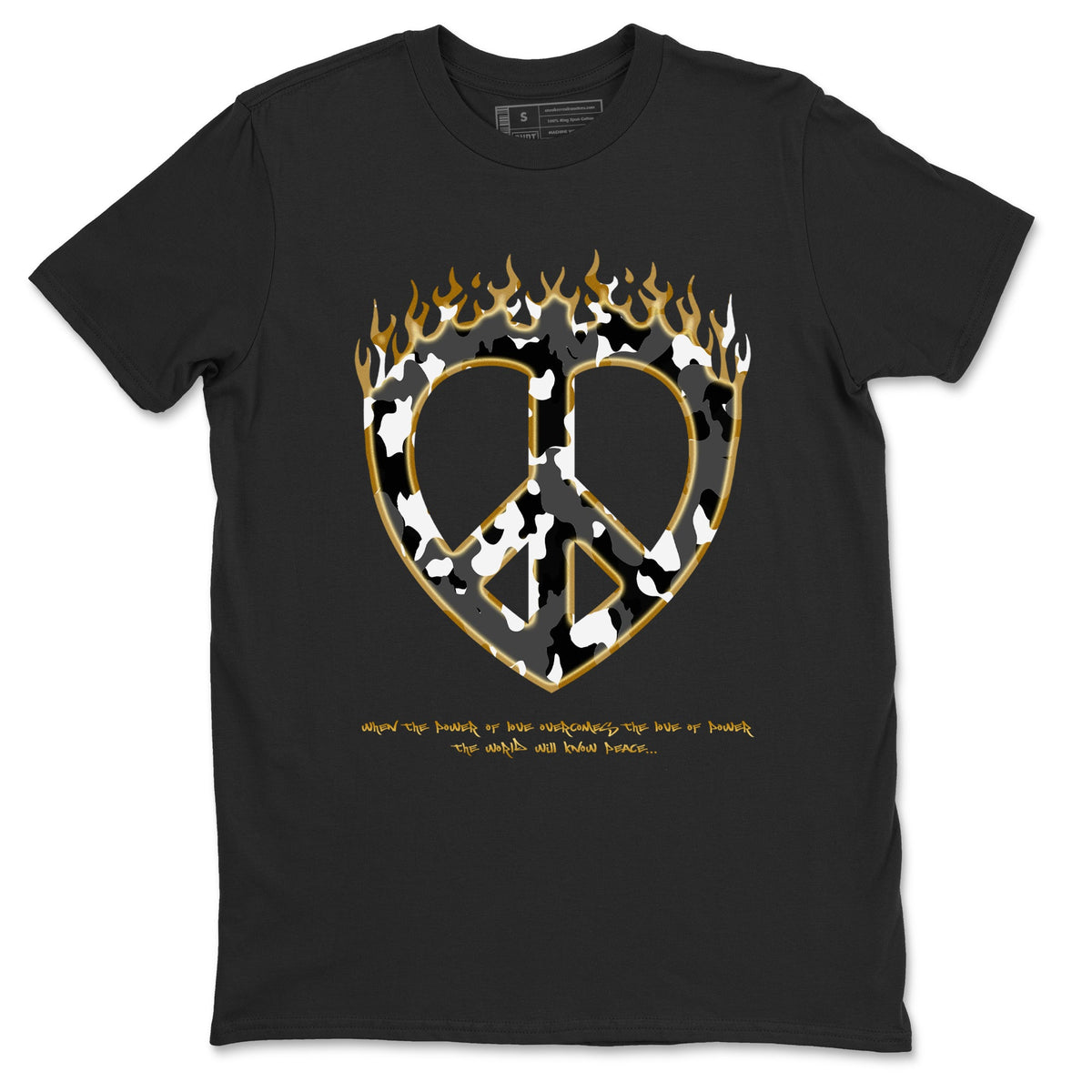 1s Black Metallic Gold shirts to match jordans Love Peace sneaker match tees Air Jordan 1 Black Metallic Gold Drip Gear Zone unisex cotton Black 2 crew neck shirts