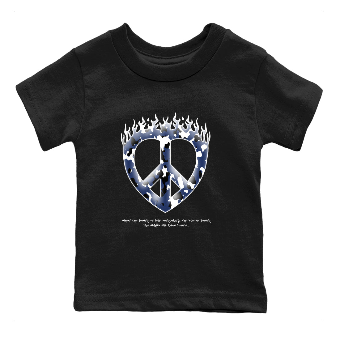 1s Midnight Navy shirts to match jordans Love Peace sneaker match tees Air Jordan 1 Midnight Navy match shoes to clothes Drip Gear Zone Youth Baby Black 2 tee