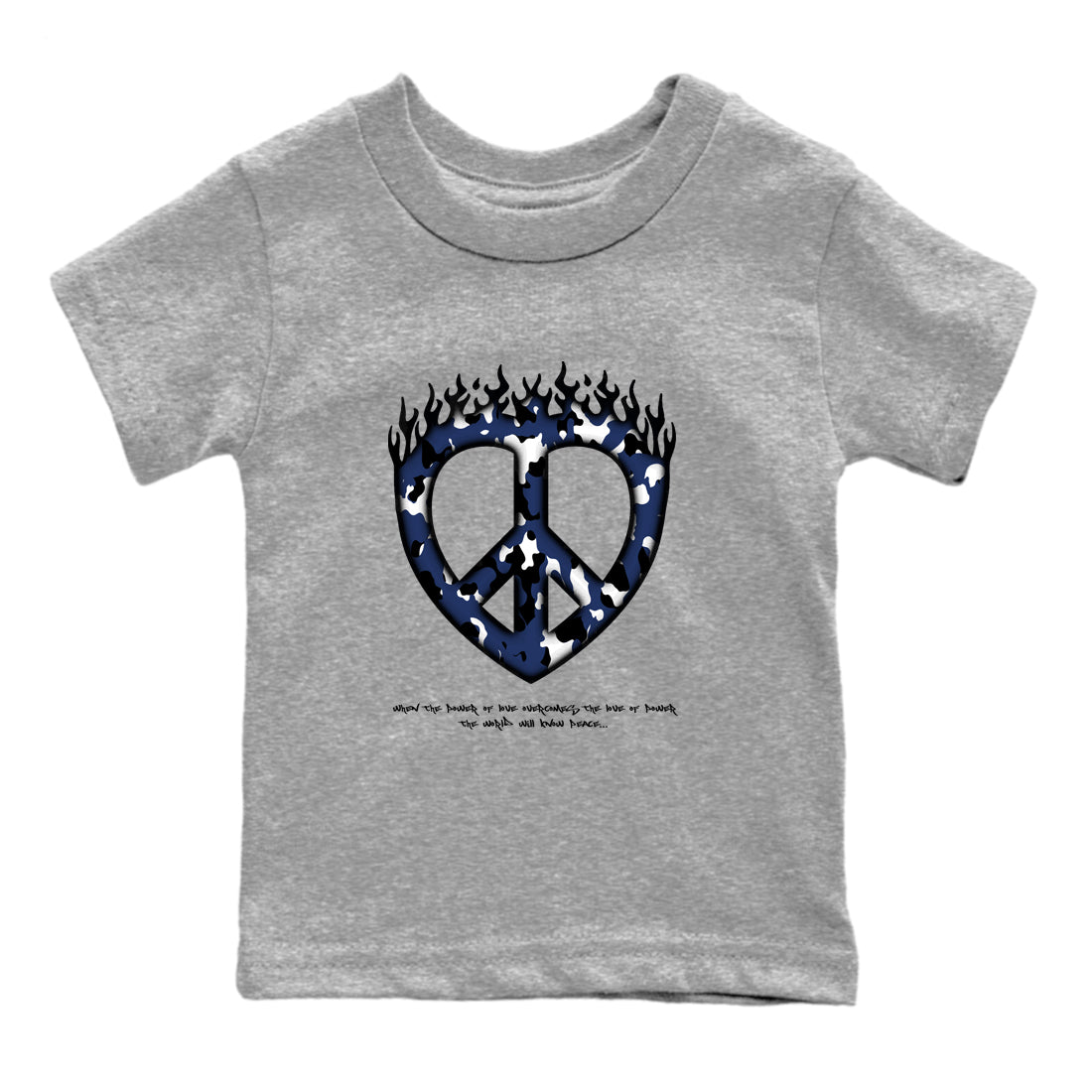 1s Midnight Navy shirts to match jordans Love Peace sneaker match tees Air Jordan 1 Midnight Navy match shoes to clothes Drip Gear Zone Youth Baby Heather Grey 2 tee