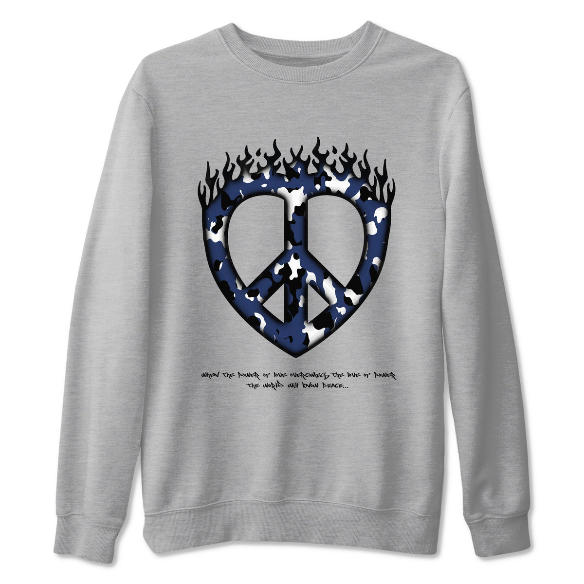 1s Midnight Navy shirts to match jordans Love Peace sneaker match tees Air Jordan 1 Midnight Navy match shoes to clothes Drip Gear Zone unisex cotton Heather Grey 2 shirts