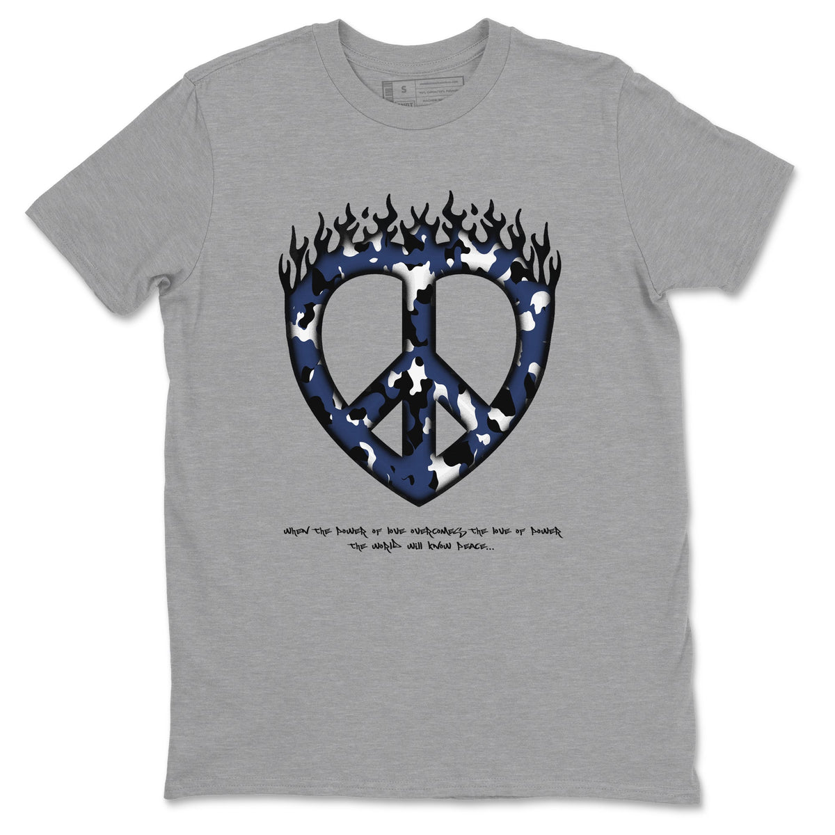 1s Midnight Navy shirts to match jordans Love Peace sneaker match tees Air Jordan 1 Midnight Navy match shoes to clothes Drip Gear Zone unisex cotton Heather Grey 2 shirts