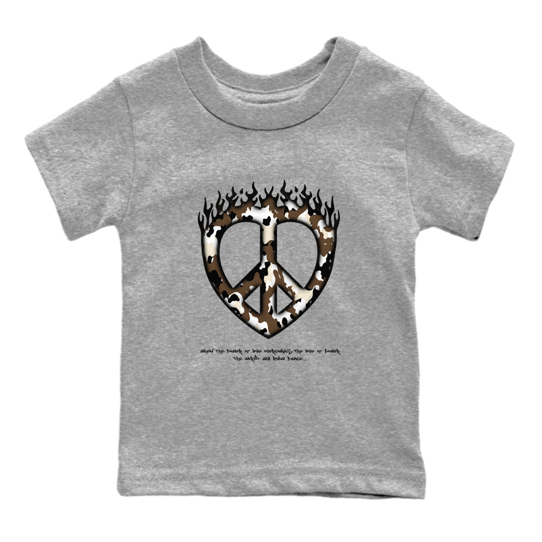 1s Low OG Mocha shirts to match jordans Love Peace sneaker match tees Air Jordan 1 Mocha match shoes to clothes Drip Gear Zone Youth Baby Heather Grey 2 tee