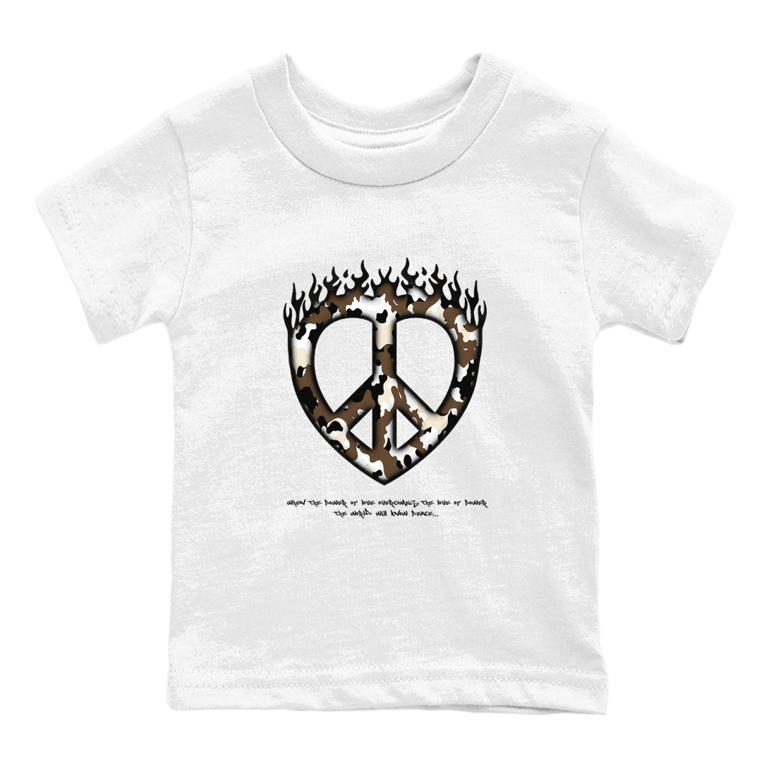1s Low OG Mocha shirts to match jordans Love Peace sneaker match tees Air Jordan 1 Mocha match shoes to clothes Drip Gear Zone Youth Baby White 2 tee