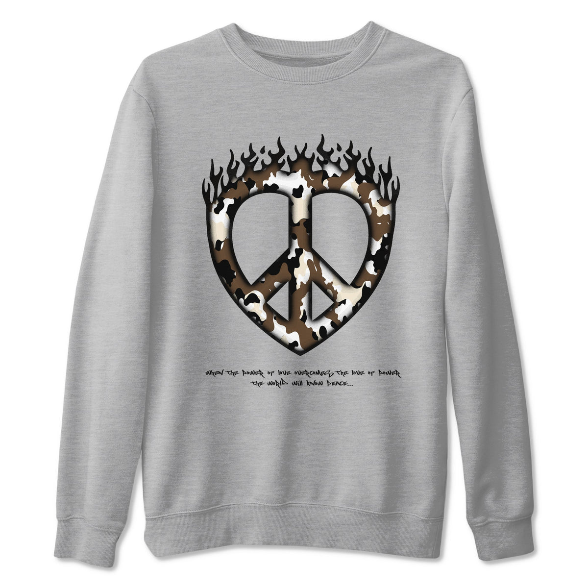 1s Low OG Mocha shirts to match jordans Love Peace sneaker match tees Air Jordan 1 Mocha match shoes to clothes Drip Gear Zone unisex cotton Heather Grey 2 shirts