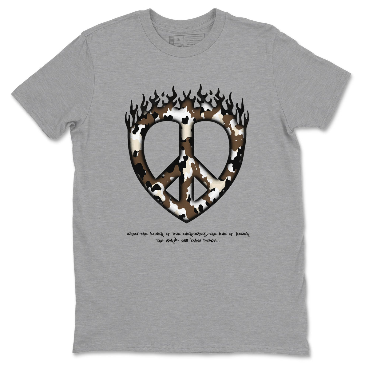 1s Low OG Mocha shirts to match jordans Love Peace sneaker match tees Air Jordan 1 Mocha match shoes to clothes Drip Gear Zone unisex cotton Heather Grey 2 shirts