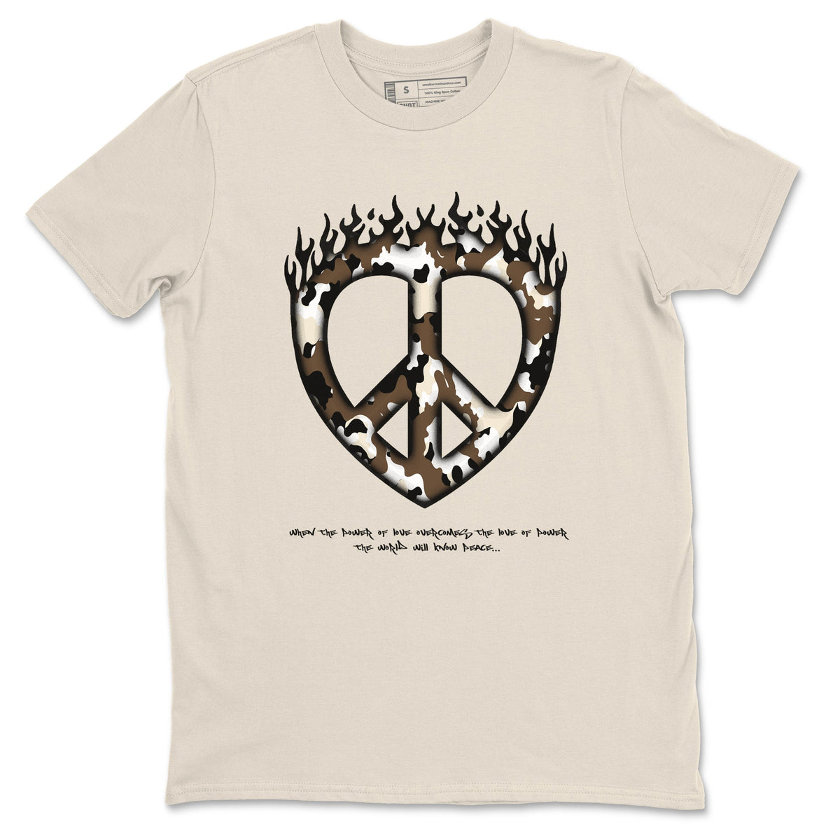 1s Low OG Mocha shirts to match jordans Love Peace sneaker match tees Air Jordan 1 Mocha match shoes to clothes Drip Gear Zone unisex cotton Natural 2 shirts