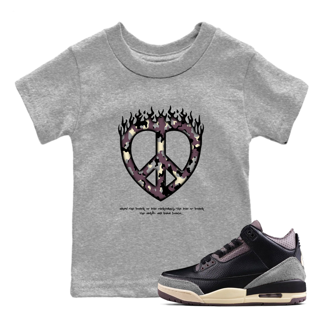 3s A Ma Maniere x Black shirts to match jordans Love Peace sneaker match tees A Ma Maniere x Air Jordan 3 “While You Were Sleeping”Sneaker Release Tees Youth Baby Heather Grey 1 crew neck shirts